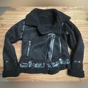 Black Faux Suede Motorcycle Jacket